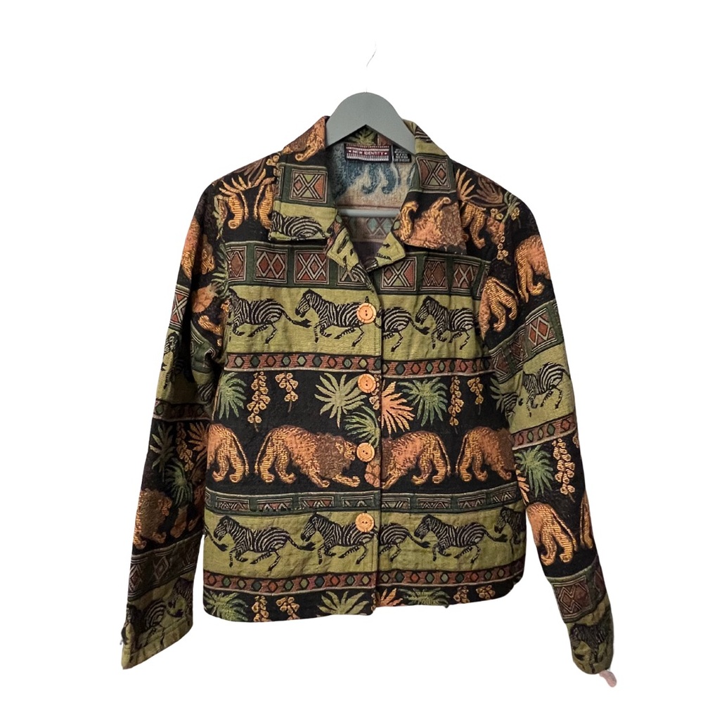 Vintage Animal Print Button Detail Tapestry Shacket 90s Statement Wild